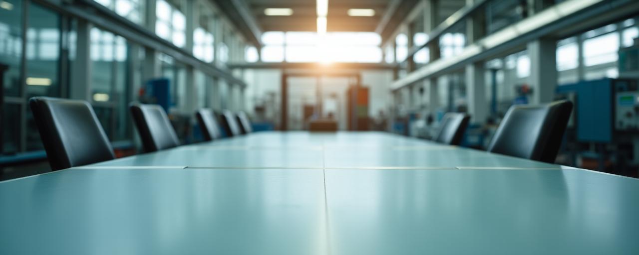 最先端のテキスタイル製造工程と戦略会議のイメージ